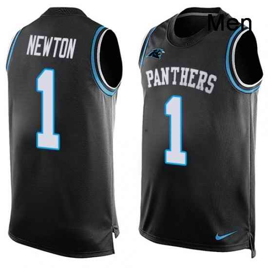 Mens Nike Carolina Panthers 1 Cam Newton Limited Black Player Name Number Tank Top NFL Jersey